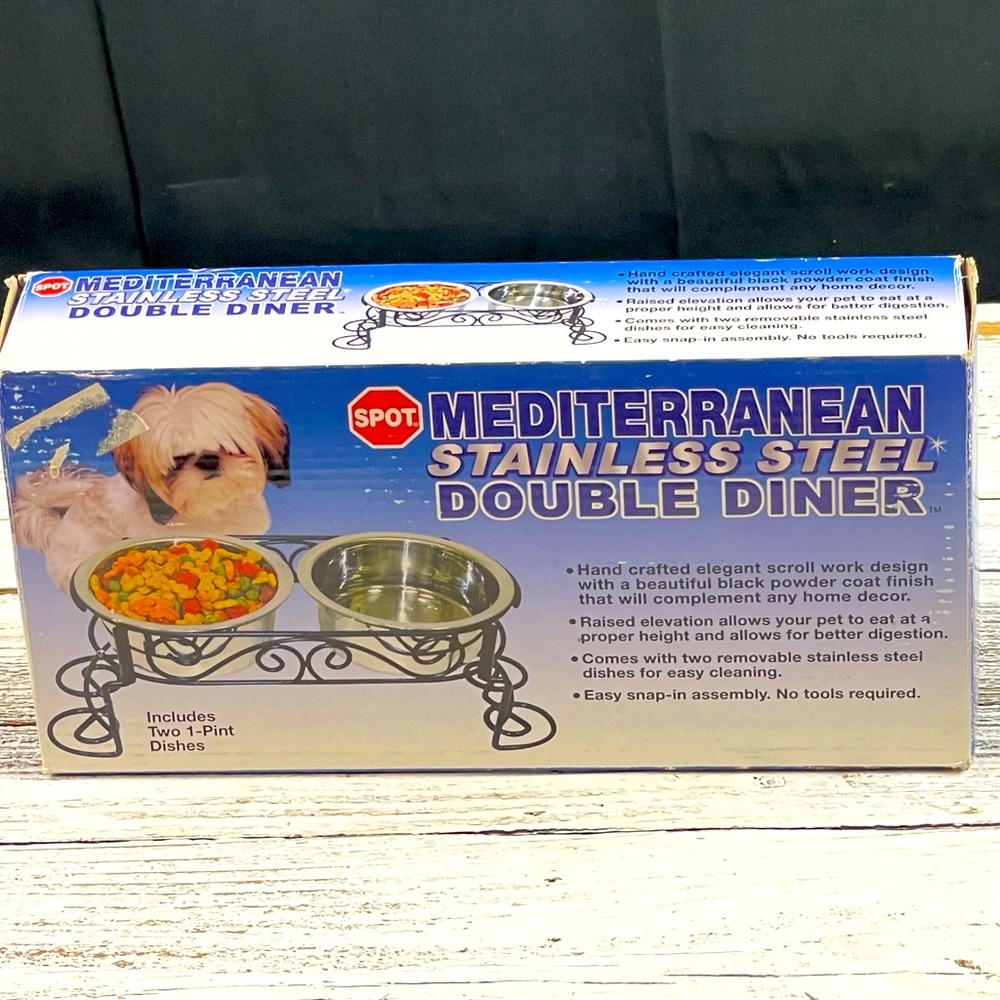 Mediterranean double dog bowl